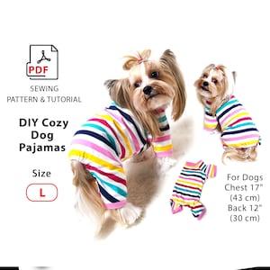 Size L Dog Pajama PDF sewing pattern + Tutorial how to print (A4/US Letter) pattern, easy cuting fabric and sew Coat for small dogs, puppies