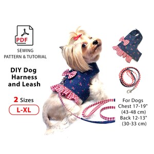 Arnés y correa para perro - Patrón de costura en PDF - 2 tallas L y XL - Tutorial fácil: arnés bonito y correa de retazos - Para imprimir en tamaño A4 y carta estadounidense