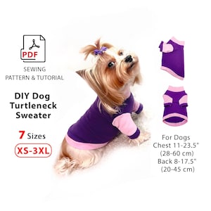 Dog sweater sewing pattern | Dog turtleneck | Dog pullover | Custom dog shirt | Digital download PDF | 7 sizes XS-3XL | Dog clothes pattern