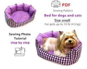 Small Dog Bed PDF sewing Pattern and Photo Tutorial for beginers, DIY small pet bed, сomfнand soft bed, pattern for print and cutting fabric