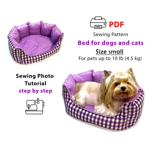 Patron de couture PDF et tutoriel photo pour petit lit pour chien pour débutants, lit DIY pour petit animal de compagnie, lit confortable et moelleux, patron pour l'impression et la découpe de tissu