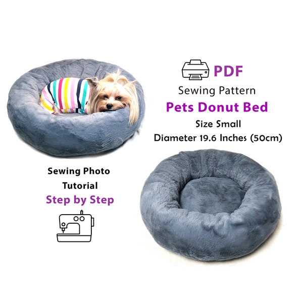 Patron de couture PDF confortable lit rond pour chien - Lit pour petits chiens ou chats - lits faits main Animaux jusqu'à 11 livres (5 kg) - impression maison A4 ou lettre US