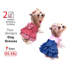 Dog Dresses pattern - Harness dress and Tank Top Dress - PDF sewing pattern - 7 Sizes XS–3XL tutorial dresses for small and medium dogs
