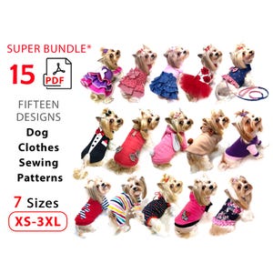 Hundebekleidung Schnittmuster 15 Design - Super Bundle Schnittmuster - Schnittmuster für Kleine und Mittelgroße Hunde 7 Größen - Hundemode Kollektion