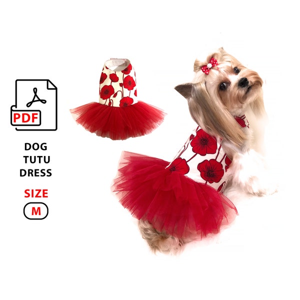 Size M Dog Tutu dress PDF sewing patterns to print, easy tutorial how to make a tutu dress for small dogs breeds, puppies and cats