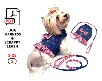 Size S Dog Harness and Scrappy Leash PDF sewing patterns and tutorial for print, DIY gift for small dog puppy or cat, home print A4/Letter