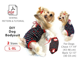 Dog or cat recovery suit, female dog diaper, dog period pants, dog belly band, download PDF sewing pattern - 2 Sizes Land XL small pets