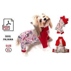 Patrón de costura en PDF y tutorial de costura para pijamas de perro, talla XL para mascotas con un pecho aproximado de 17 a 18 pulgadas (43 a 46 cm), impresión casera en tamaño A4 o carta de EE. UU.