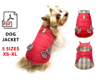 5 Sizes Dog Jacket PDF sewing patterns for print, coat for small dogs for walking, wind and rain protection, warm outerwear, print A4/Letter