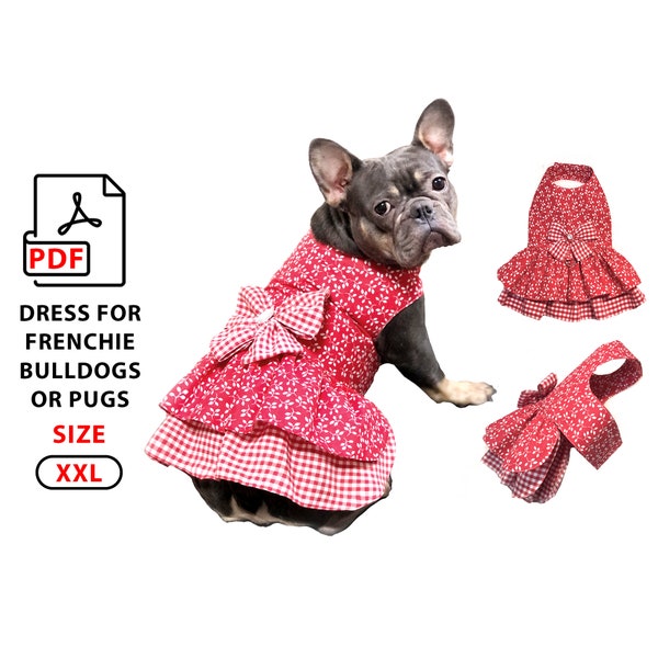 Dress for French bulldog or mops PDF sewing pattern for print - easy tutorial how to sewing frenchie or pugs dress - print A4 or US Letter