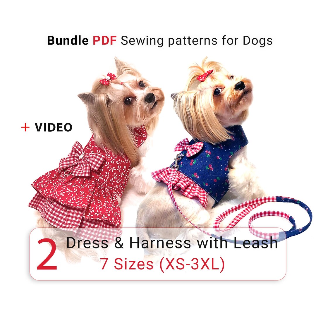 Leash Template.pdf Dog Dress and Harness Leash PDF Sewing Pattern Bundle, Puppy Clothes ...