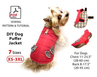 Sewing pattern dog jacket with a leash attachment 7 Sizes (XS-3XL)