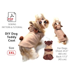 Size 3XL Dog Coat PDF sewing pattern + Tutorial how to print (A4/US Letter) pattern, easy cuting fabric and sew Coat for dogs, cats, puppyes