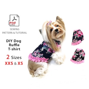 Dog T-Shirt Pattern – PDF Sewing Pattern – sizes xxs and xs – ruffle Dog Shirt Tutorial – Handmade Dog Clothing – for print A4 & US Letter