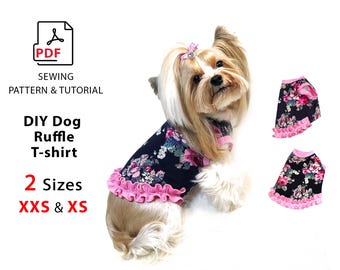 XS Size Little Dog Tshirt with ruffle Sewing Pattern (PDF Download) + Step-by-step Tutorial