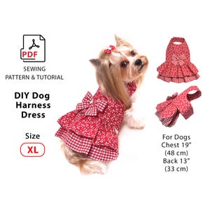 Dog Harness Dress Sewing Pattern | PDF Pattern to Print and Sew | Size XL dog dress | Small dog dress | Cats dress | Hand made pets dress