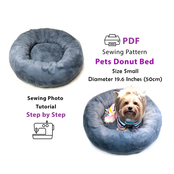 Patron PDF pour lit rond pour animal de compagnie en forme de beignet - Patron de couture pour chats et chiens pour lit rond - Pour animaux de compagnie jusqu'à 5 kg (11 lb) - Patron et tutoriel A4/Lettre