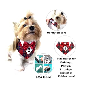 dog bandana pattern, tuxedo bandana, multi-size pattern, pet accessories, sewing pattern for pets, easy to sew, printable pattern, dog clothing pattern, sewing tutorial for pets, DIY dog bandana