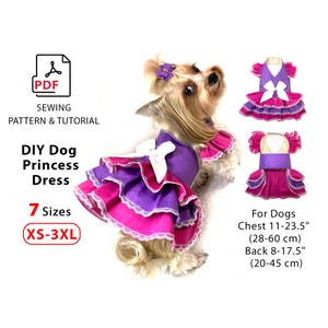 Dog Dress sewing pattern 7 Sizes | PDF Pattern to download Print and Sew | Tutorial cute Princess dress | For small and Medium dogs