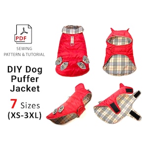 Dog and Cat Puffer Jacket sewing pattern 7 sizes XS-3XL, one piece padding coat for pets