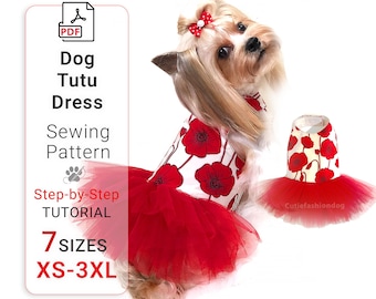 Dog Dress with puff tutu skirt PDF Sewing Pattern and Sewing Tutorial 7 Sizes XS-3XL