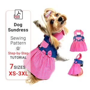 Cartamodello per vestitino estivo per cani: pettorina, denim, pois, 7 taglie (download PDF)