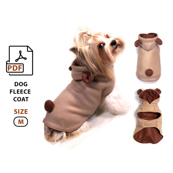 Sizes M Dog Coat PDF sewing patterns and steps DIY tutorial,   coat for dogs and cats with hood cute ears and tail, print A4 and US Letter