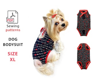 Size XL Dog post spay suit PDF sewing pattern and steps photo tutorial, female dog diaper, dog cats pantys bodysuit, clothers after surgery