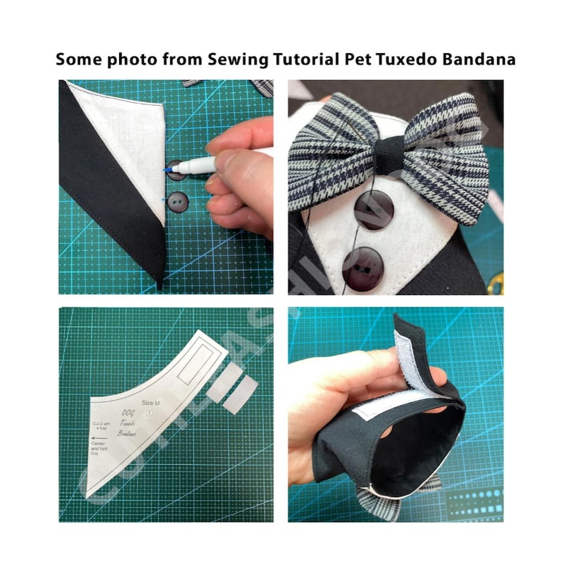 dog bandana pattern, tuxedo bandana, multi-size pattern, pet accessories, sewing pattern for pets, easy to sew, printable pattern, dog clothing pattern, sewing tutorial for pets, DIY dog bandana