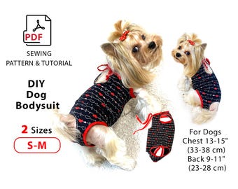 2 Sizes S-M Dog or cat recovery suit, female dog diaper, dog period pants + steps tutorial PDF Download