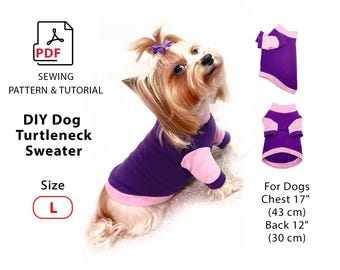 Size L Dog Sweater Sewing Pattern, DIY Turtleneck (PDF Pattern)