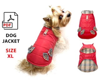 Size XL dog diy coats or jacket PDF sewing pattern for dog, step by step tutorial, one piece dog coat pattern, print dogs sewing patterns