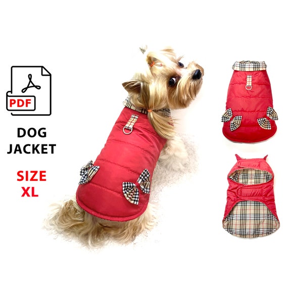 Size XL dog diy coats or jacket PDF sewing pattern for dog, step by step tutorial, one piece dog coat pattern, print dogs sewing patterns