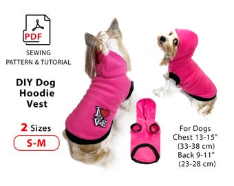 2 Sizes S–M dog hoodie sewing pattern PDF Small Dog Clothes + steps tutorial PDF Download