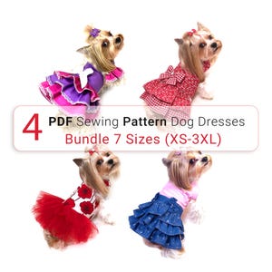 Paquete de patrones de costura en PDF más populares para vestidos de perros, 7 tallas XS-3XL