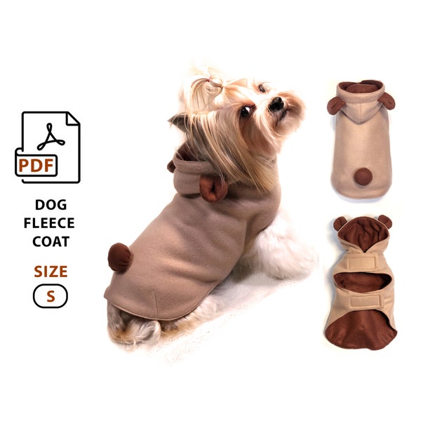 Taille S Manteau pour chien, patrons de couture PDF et étapes, tutoriel DIY, manteau pour chiens et chats avec capuche, jolies oreilles et queue, impression A4 et lettre US