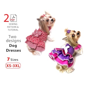 Dog Dresses pattern - Harness dress and Princess dress - PDF sewing pattern - 7 Sizes XS–3XL tutorial dresses for small and medium dogs