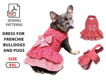 Over size dress PDF pattern for bulldogs and pugs - universal dress pattern for stocky dogs - hand made dog dress - print A4 or US Letter