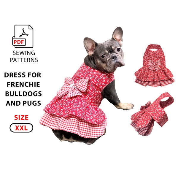 Over size dress PDF pattern for bulldogs and pugs - universal dress pattern for stocky dogs - hand made dog dress - print A4 or US Letter