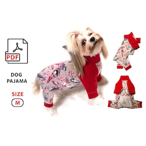 Sizes M dog pajama PDF sewing pattern for dog Neck 10“ (24.5 сm) Chest 15“ (38 сm) Length 11“ (28 сm) DIY tutorial dog puppies pajama