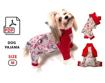 Maten M hondenpyjama PDF naaipatroon voor hond Hals 24,5 cm Borstomvang 38 cm Lengte 28 cm DIY-instructie hondenpyjama voor puppy's