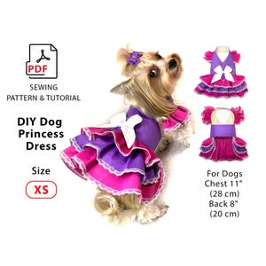 Hund Prinzessin Kleid Schnittmuster Größe XS | PDF Schnittmuster zum Downloaden Drucken und Nähen | Anleitung süßes Kleid für kleine extra kleine Teacuphunde
