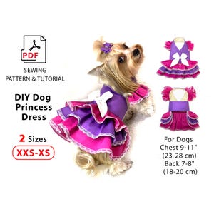 Molde de vestido de princesa para cachorro - Molde de costura em PDF - 2 tamanhos xxs e xs - Tutorial de vestido para cachorro - Vestido fofo para cachorro faça você mesmo - Imprimir A4 e carta dos EUA