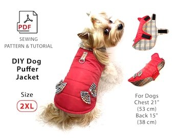 Patrón PDF de Chaqueta para Perro Talla 2XL para Imprimir y Coser + Tutorial de cómo imprimir patrón, cortar tela y coser una Chaqueta impermeable más cálida para perros