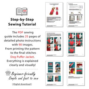 dog puffer jacket pattern, quilted dog coat PDF, DIY dog winter jacket, small dog puffer vest, yorkie in red dog coat, dog winter clothes sewing pattern, medium dog jacket pattern, warm pet coat with lining, dog outerwear sewing tutorial, dog clothes for cold weather, padded dog jacket XS to 3XL, pet winter vest DIY, dog coat pattern with bows