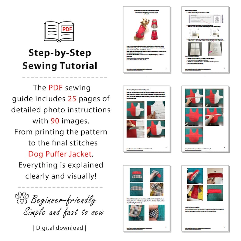 dog puffer jacket pattern, quilted dog coat PDF, DIY dog winter jacket, small dog puffer vest, yorkie in red dog coat, dog winter clothes sewing pattern, medium dog jacket pattern, warm pet coat with lining, dog outerwear sewing tutorial, dog clothes for cold weather, padded dog jacket XS to 3XL, pet winter vest DIY, dog coat pattern with bows