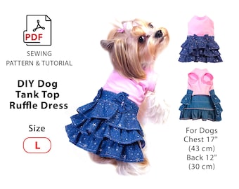 Größe L Hund Rüschen Kleid PDF Schnittmuster zum Ausdrucken - Kleines Hundekleid Anleitung - Tank Top Hundekleid - ohne Verschluss - US Letter/A4