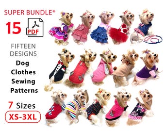 犬服の裁縫パターン集：かわいいデザイン15種類、XS～3XLの7サイズ