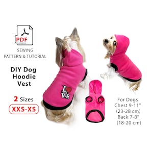 XXS～XSサイズの犬用パーカーベストの縫製パターンPDF トイブリードと小さな子犬用の2サイズ