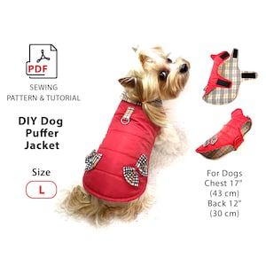 Size L Dog Jacket PDF Pattern to Print and Sew + Tutorial how to print pattern, cut fabric and sew a warmer waterproof Jacket for dogs, cats